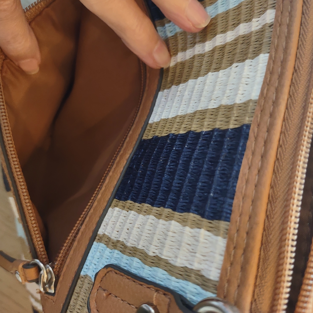 Striped Tan and Blue Women's Rossetti Tote Bag - Picture 3 of 7